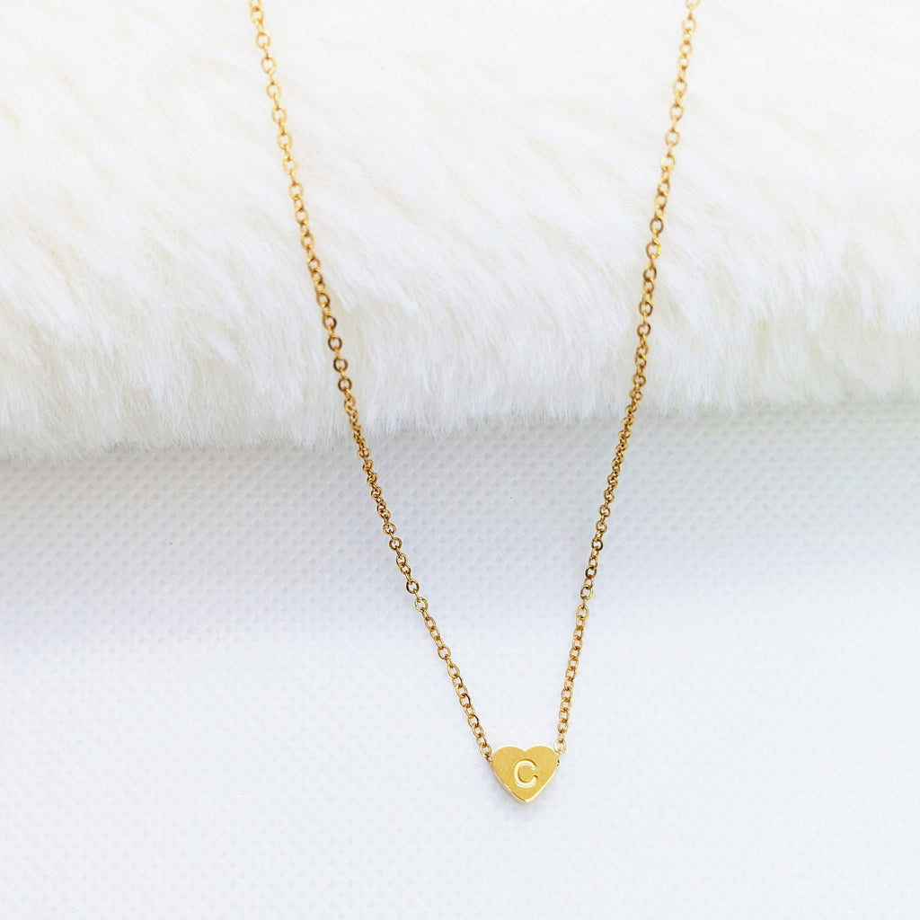 Personalized Gold Heart Initial Necklace: Stainless Steel Pendant, gift for mother