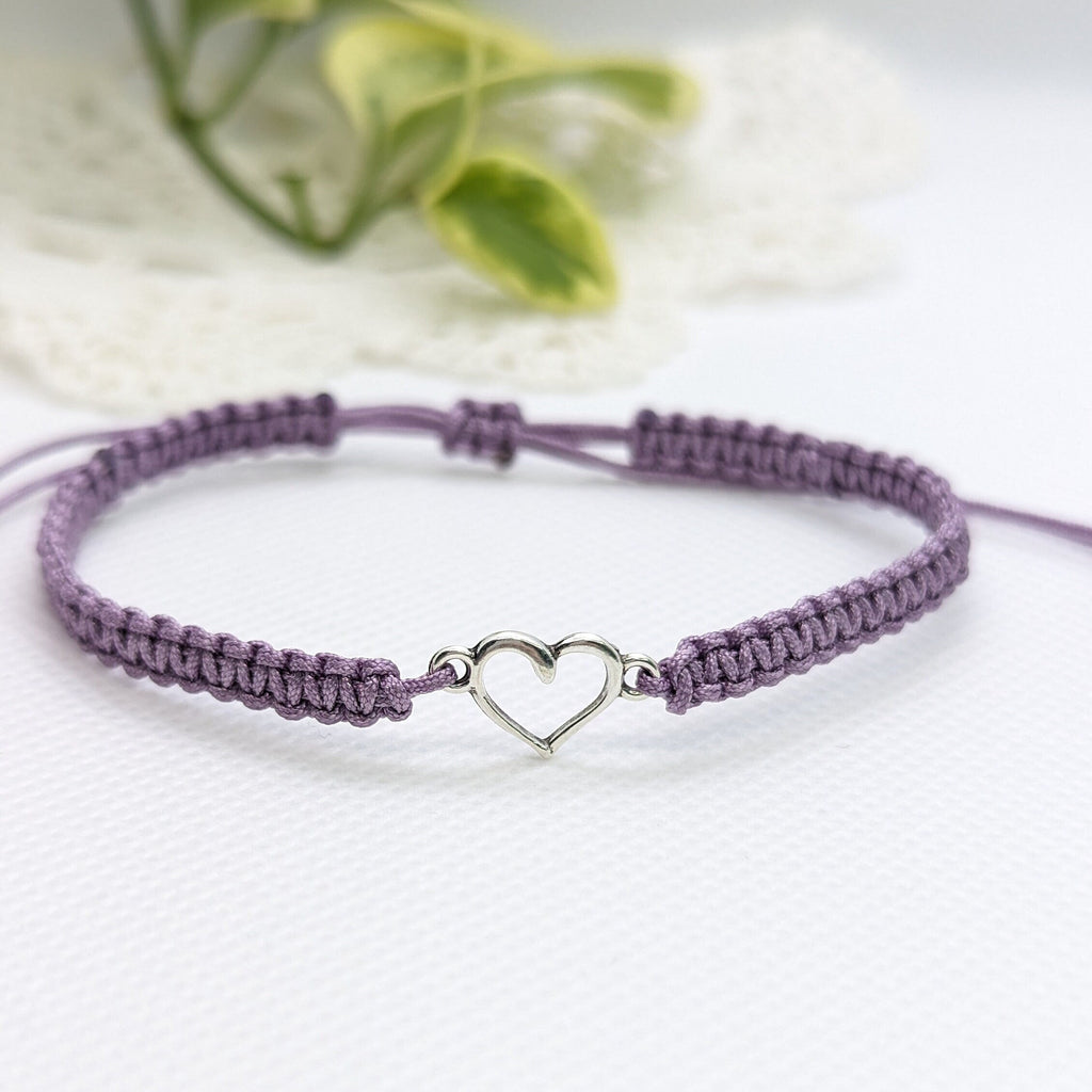 Personalised Initial Bracelet, Initial Heart Bracelet, Handmade Adjustable Macrame Cord