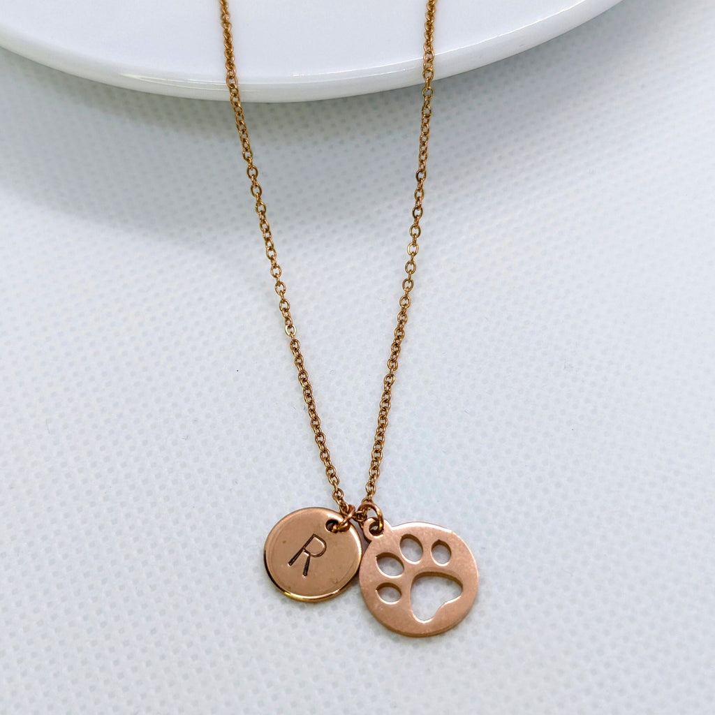 Rose Gold Paw Print Necklace: Personalized Pet Lover Gift