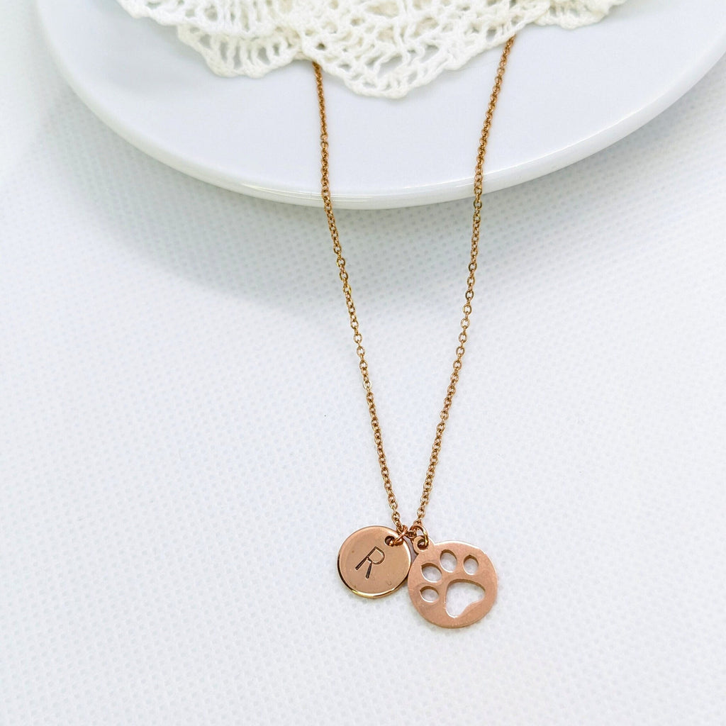 Rose Gold Paw Print Necklace: Personalized Pet Lover Gift