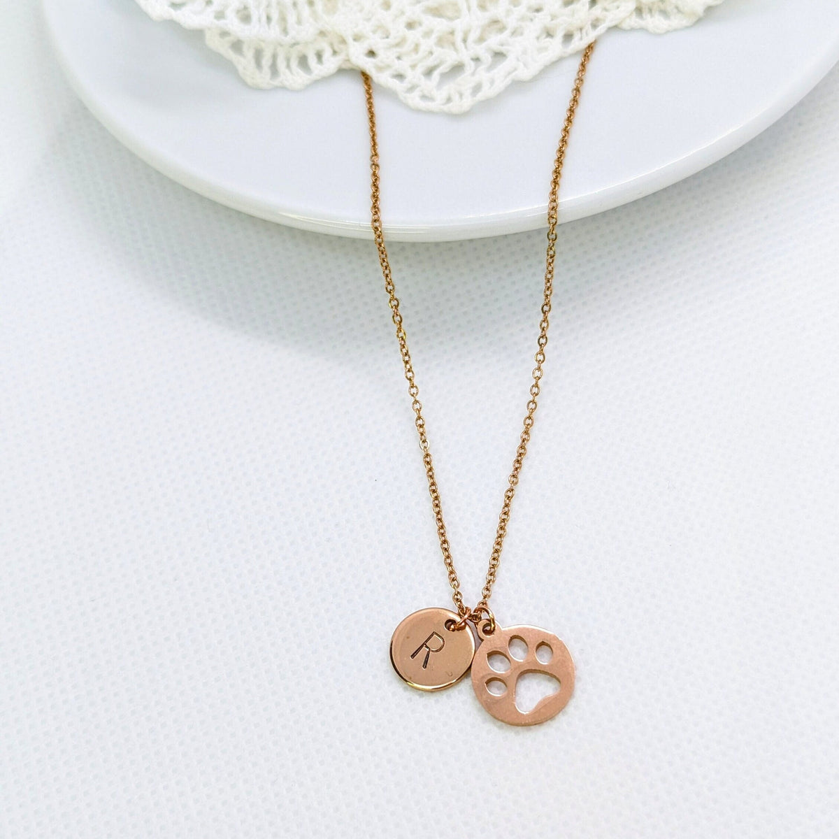 Rose Gold Paw Print Necklace: Personalized Pet Lover Gift