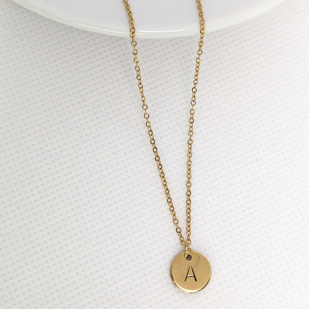 Personalized Initial Disc Necklace: Gold Minimalist Necklace, Mothers Day Gift for Her