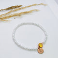Personalized Pearl Beaded Bracelet: Rose Gold Initial Disc, Birthstone Charm