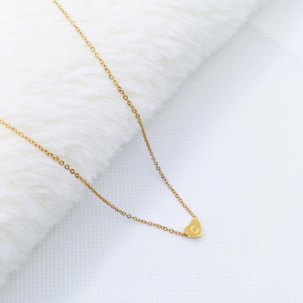 Personalized Gold Heart Initial Necklace: Stainless Steel Pendant, gift for mother