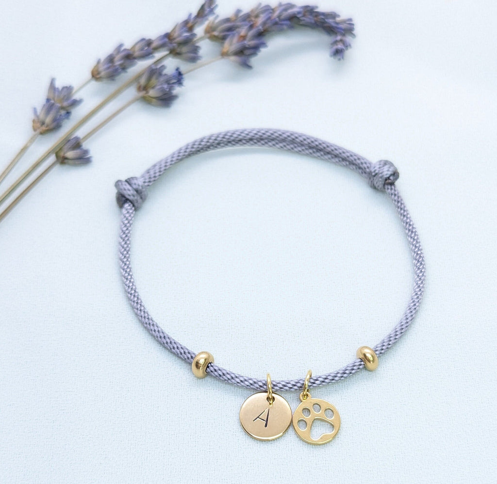Personalized Paw Print Bracelet: Gold Initial Disc, Dog Memorial Gift, Mom-Mom gift
