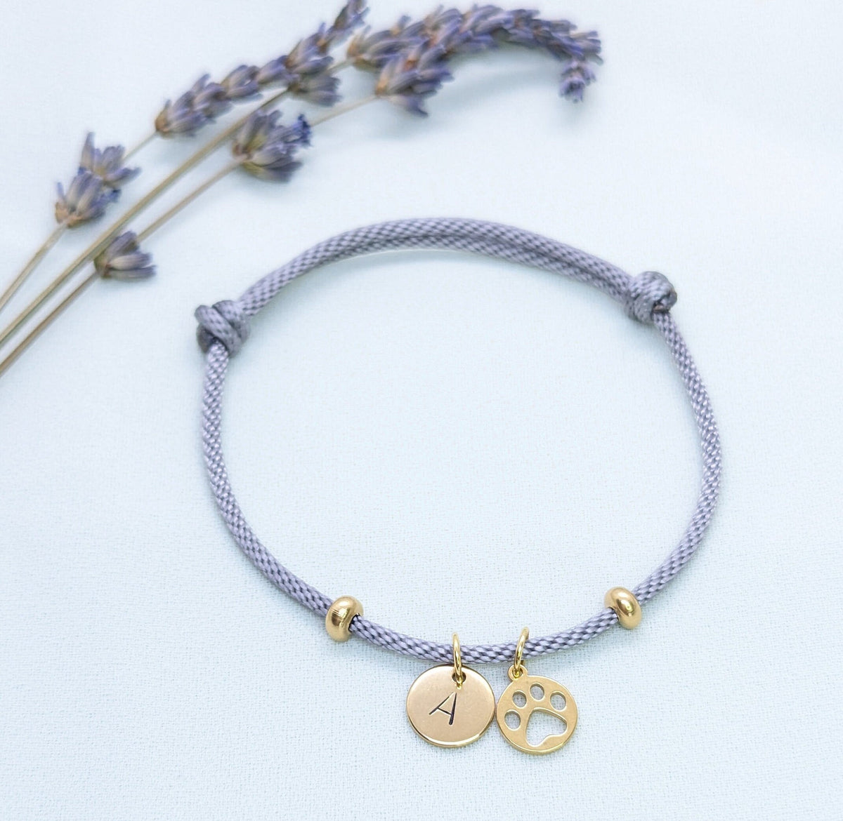 Personalized Paw Print Bracelet: Gold Initial Disc, Dog Memorial Gift, Mom-Mom gift