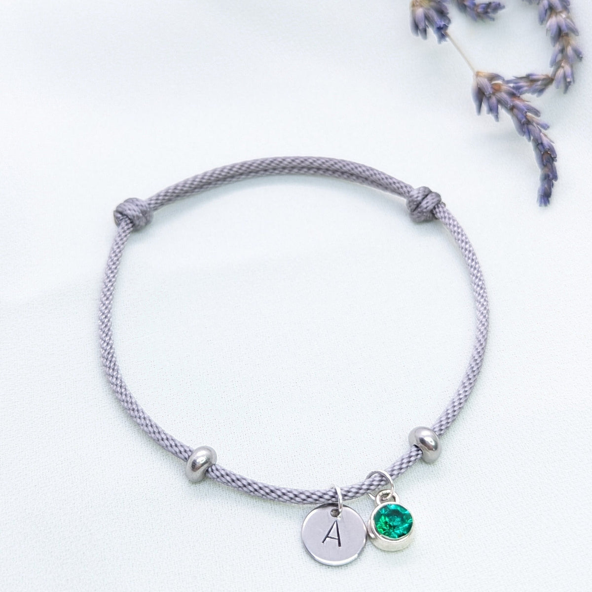 Initial and Birthstone Bracelet: Personalized Disc Charm Gift
