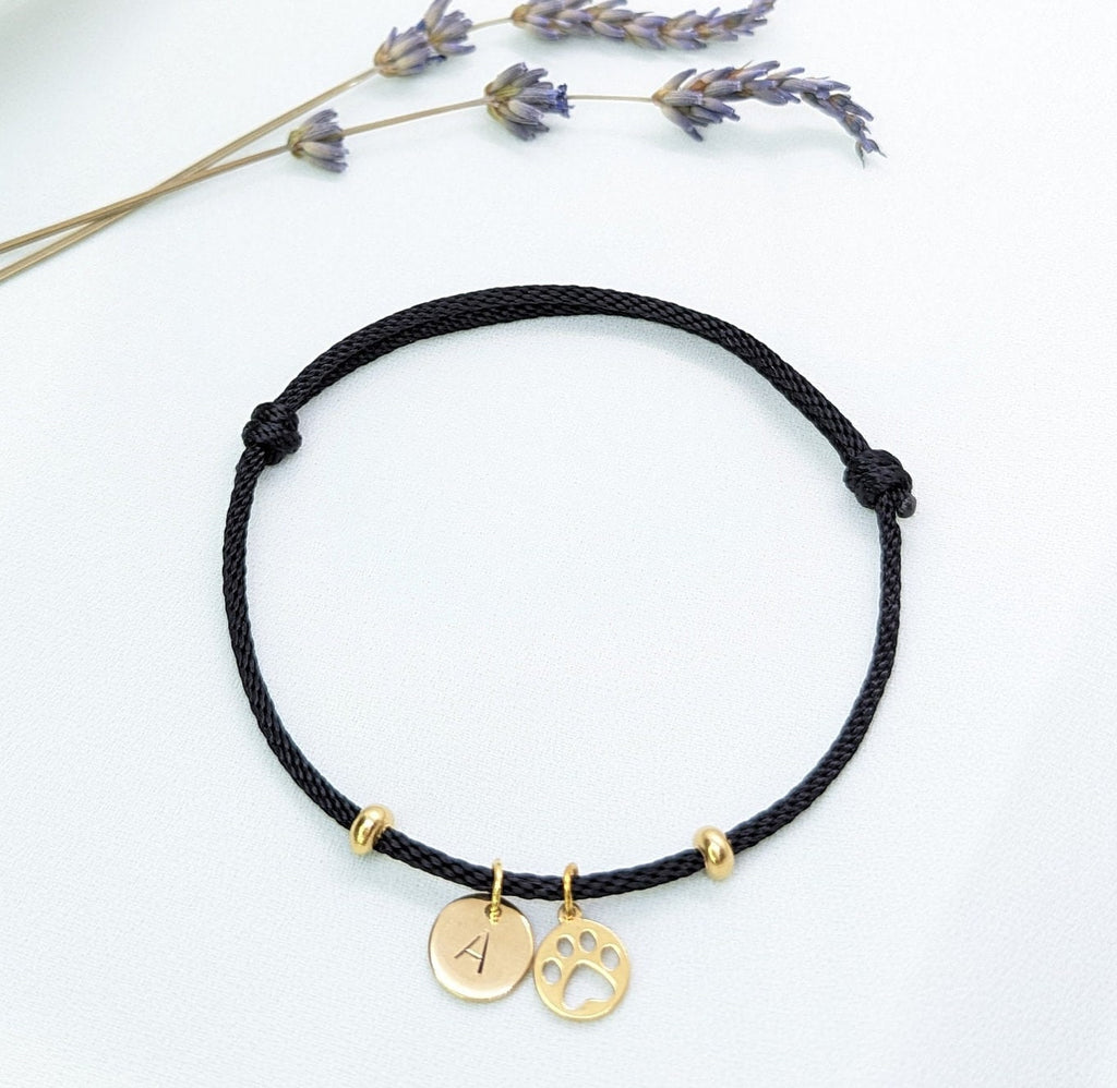 Personalized Paw Print Bracelet: Gold Initial Disc, Dog Memorial Gift, Mom-Mom gift