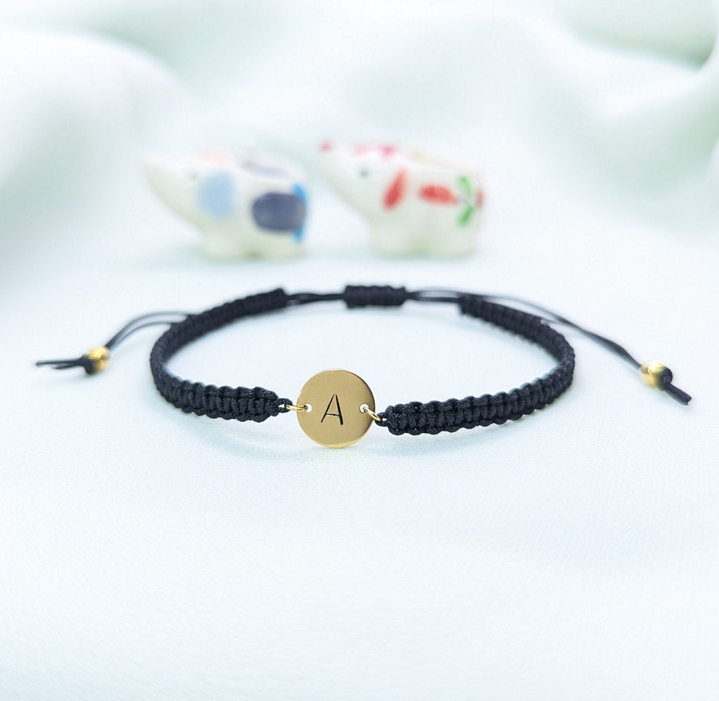Custom Initial Gold Disc Rope Bracelet: Personalized Friendship Jewelry