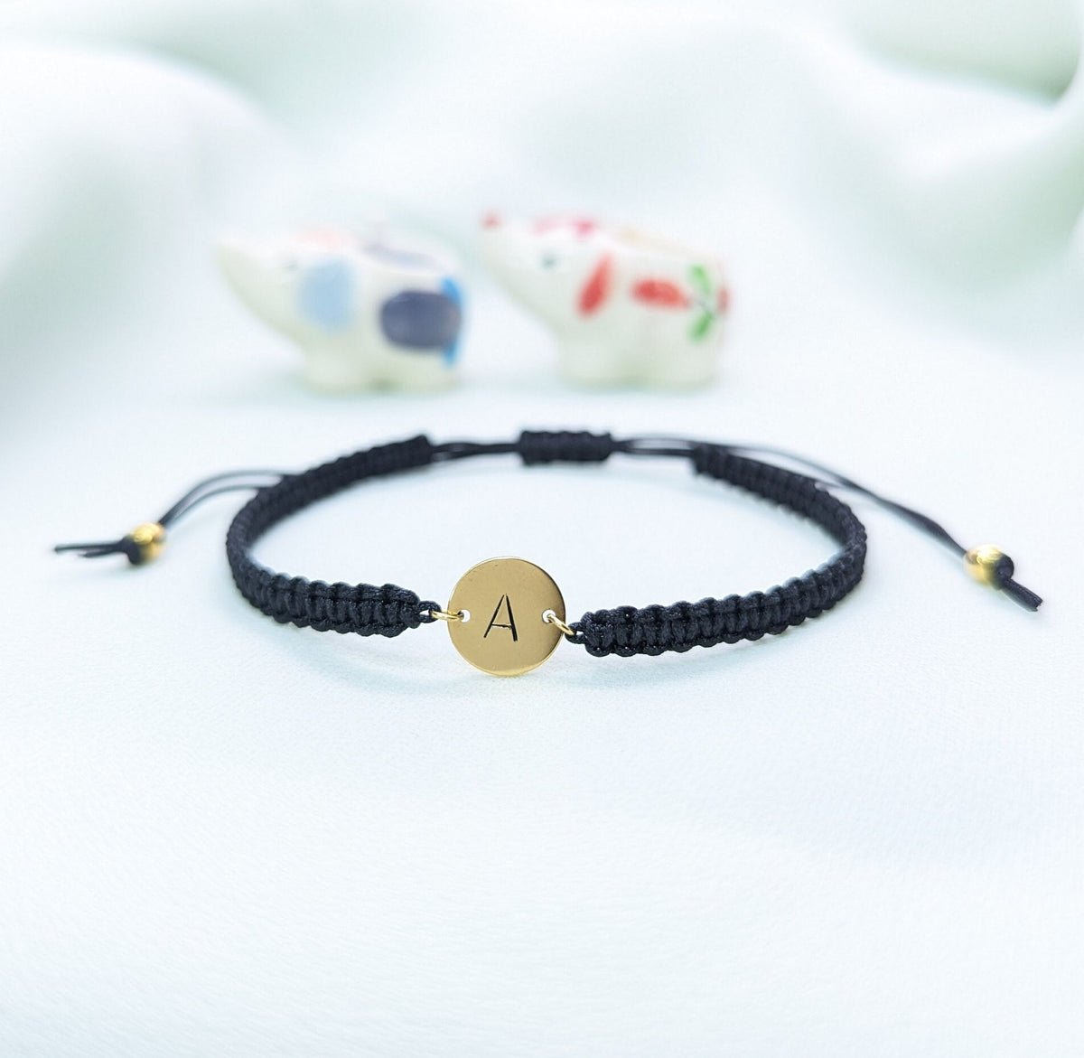 Custom Initial Gold Disc Rope Bracelet: Personalized Friendship Jewelry