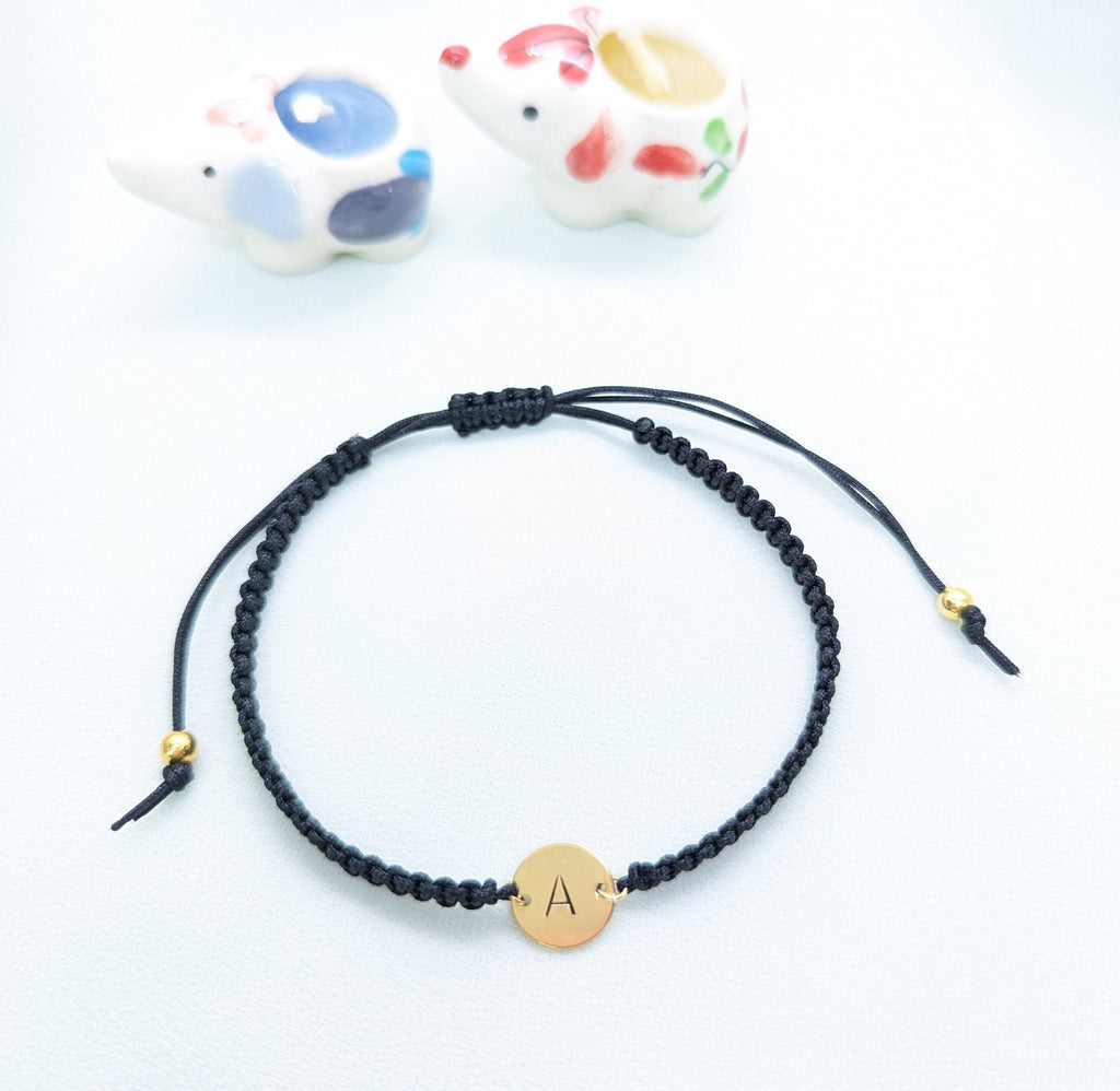Custom Initial Gold Disc Rope Bracelet: Personalized Friendship Jewelry