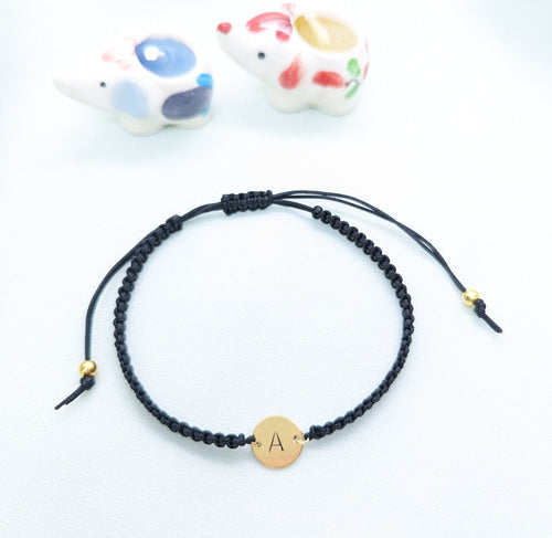 Custom Initial Gold Disc Rope Bracelet: Personalized Friendship Jewelry