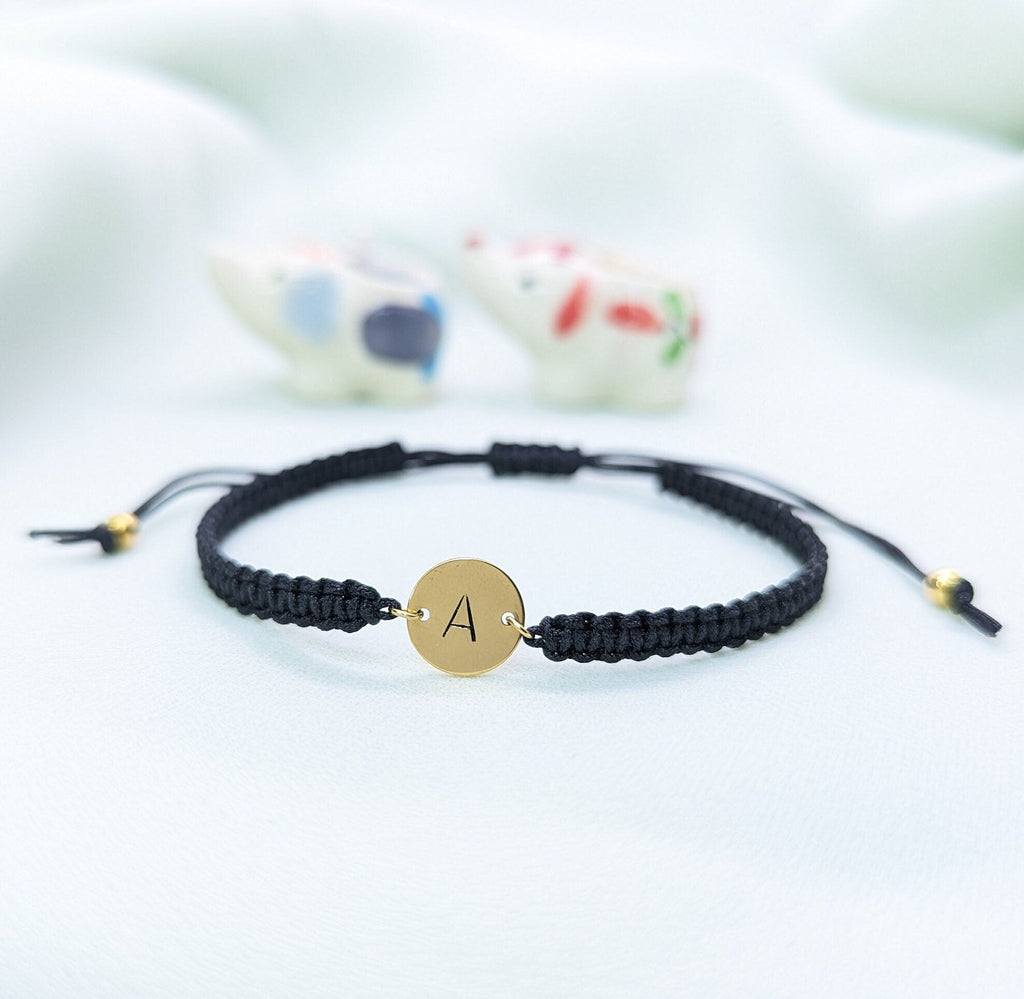 Custom Initial Gold Disc Rope Bracelet: Personalized Friendship Jewelry
