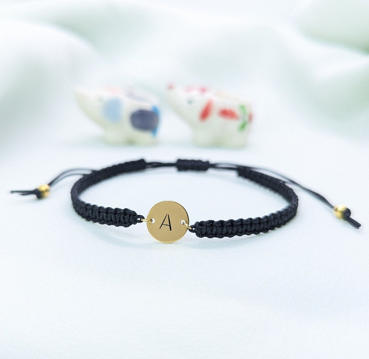Custom Initial Gold Disc Rope Bracelet: Personalized Friendship Jewelry