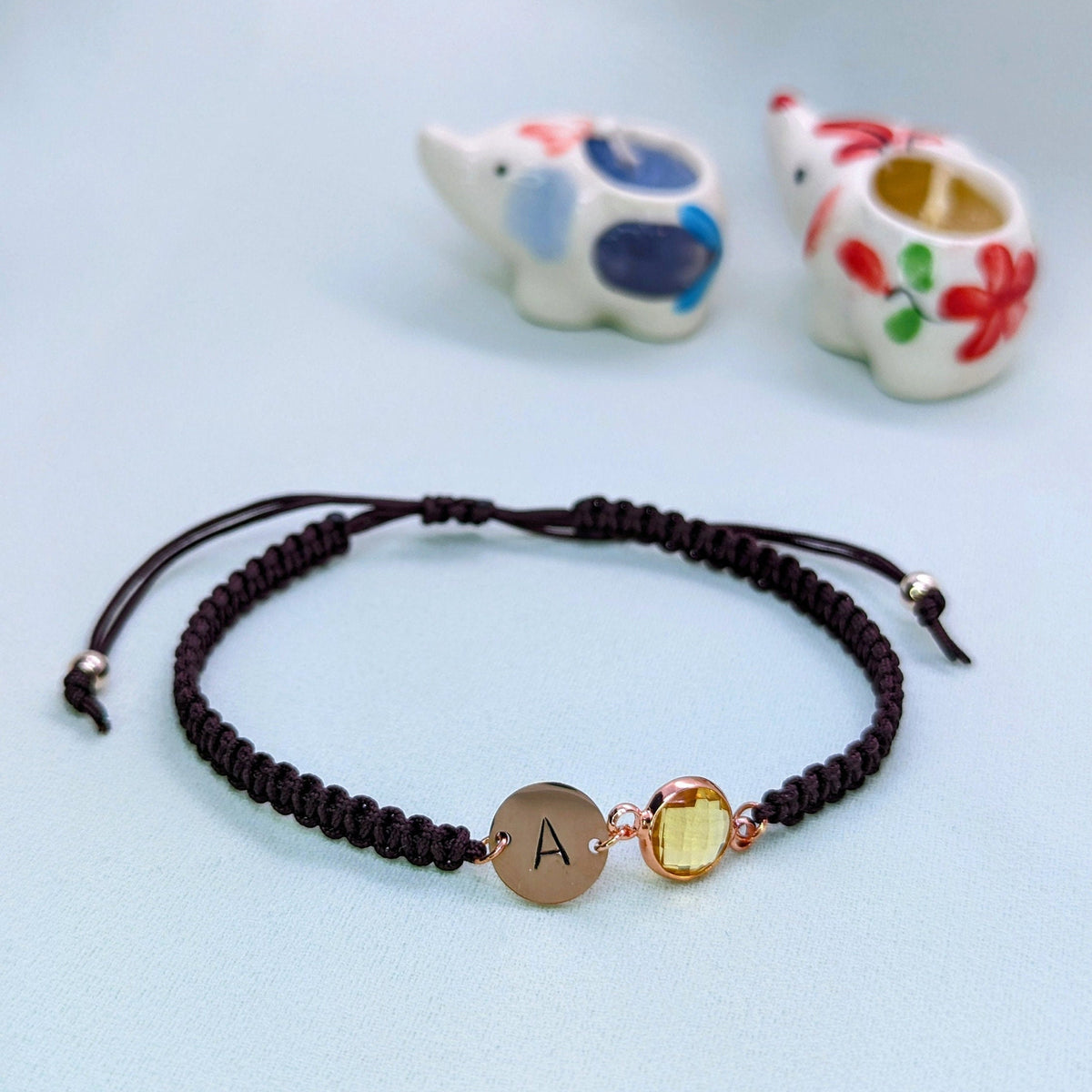 Rose Gold Initial Bracelet: Personalized Birthstone Rope Jewelry