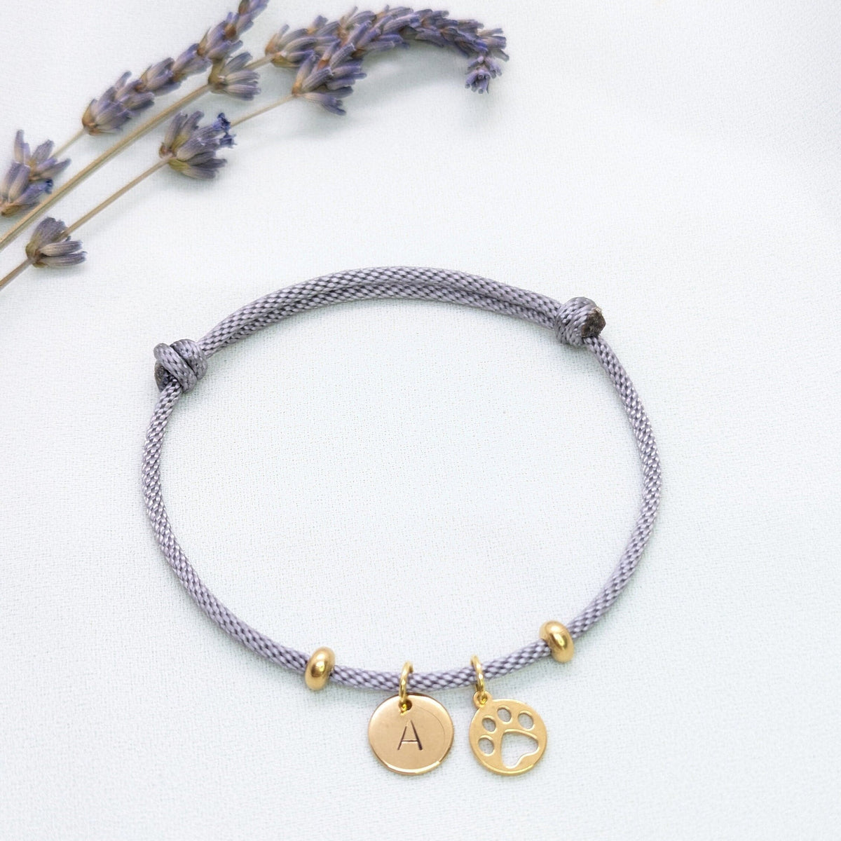Personalized Paw Print Bracelet: Gold Initial Disc, Dog Memorial Gift, Mom-Mom gift