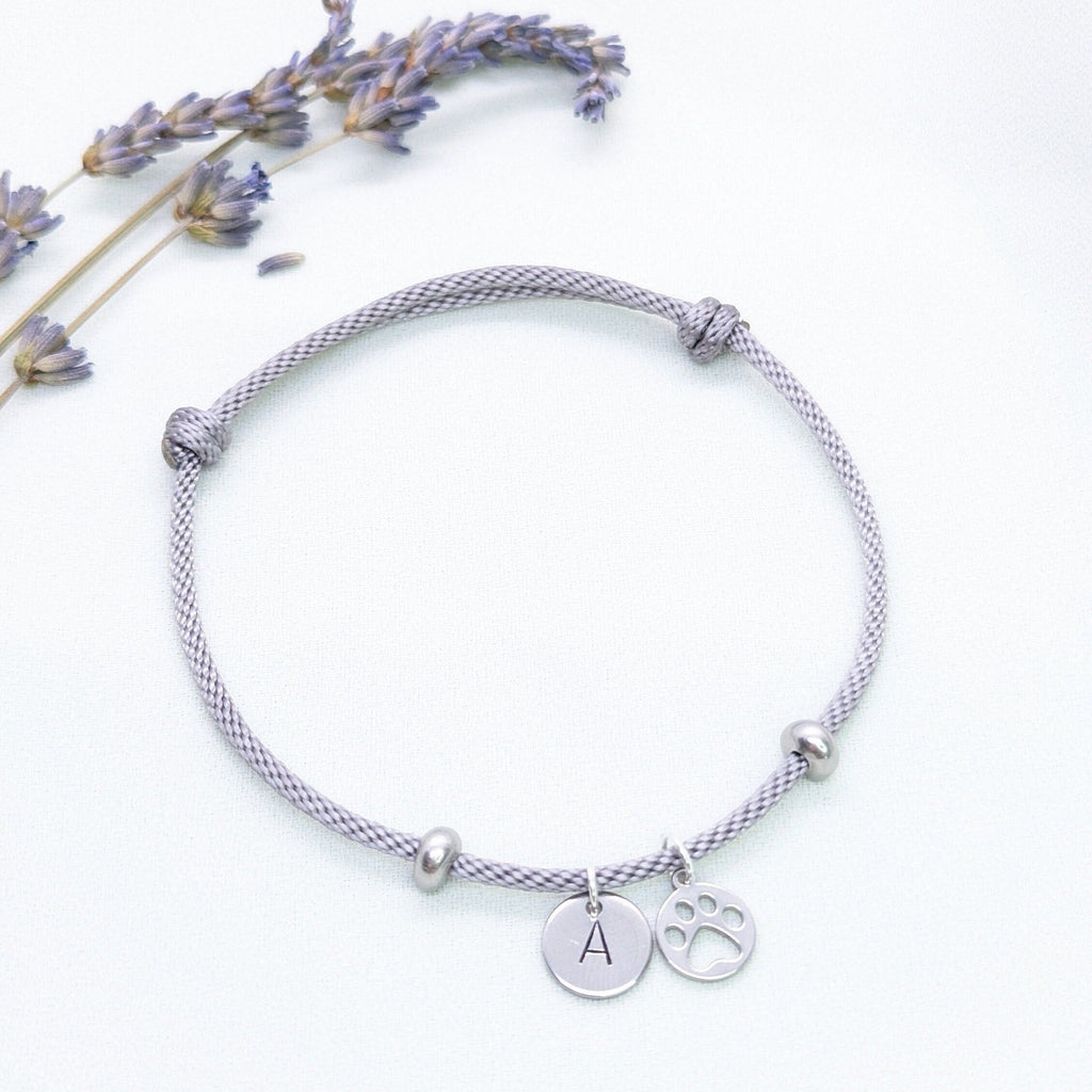 Personalised Paw Print Bracelet, Initial Dog Paw Charm, Pet Memorial Gift