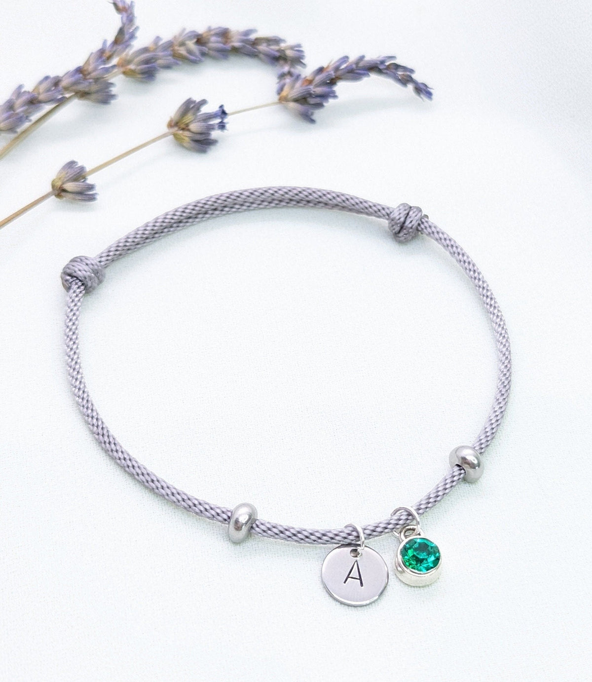 Initial and Birthstone Bracelet: Personalized Disc Charm Gift