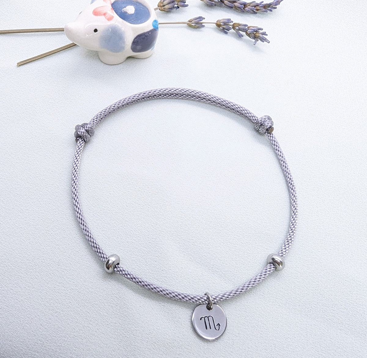 Zodiac Sign Initial Bracelet: Personalized Silver Disc Constellation Jewelry
