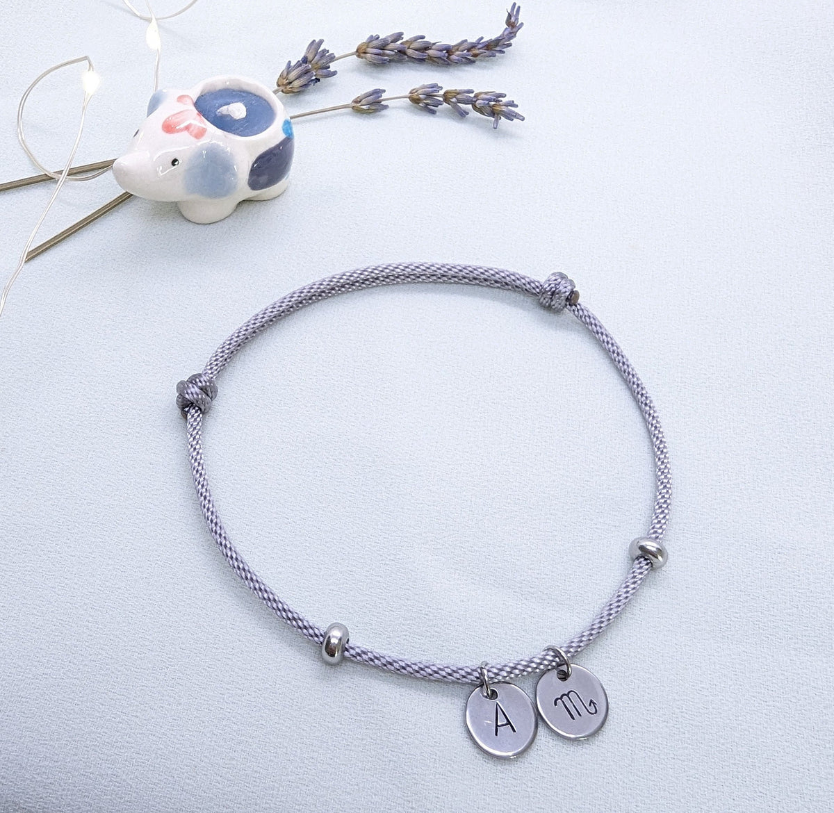 Zodiac Sign Initial Bracelet: Personalized Silver Disc Constellation Jewelry