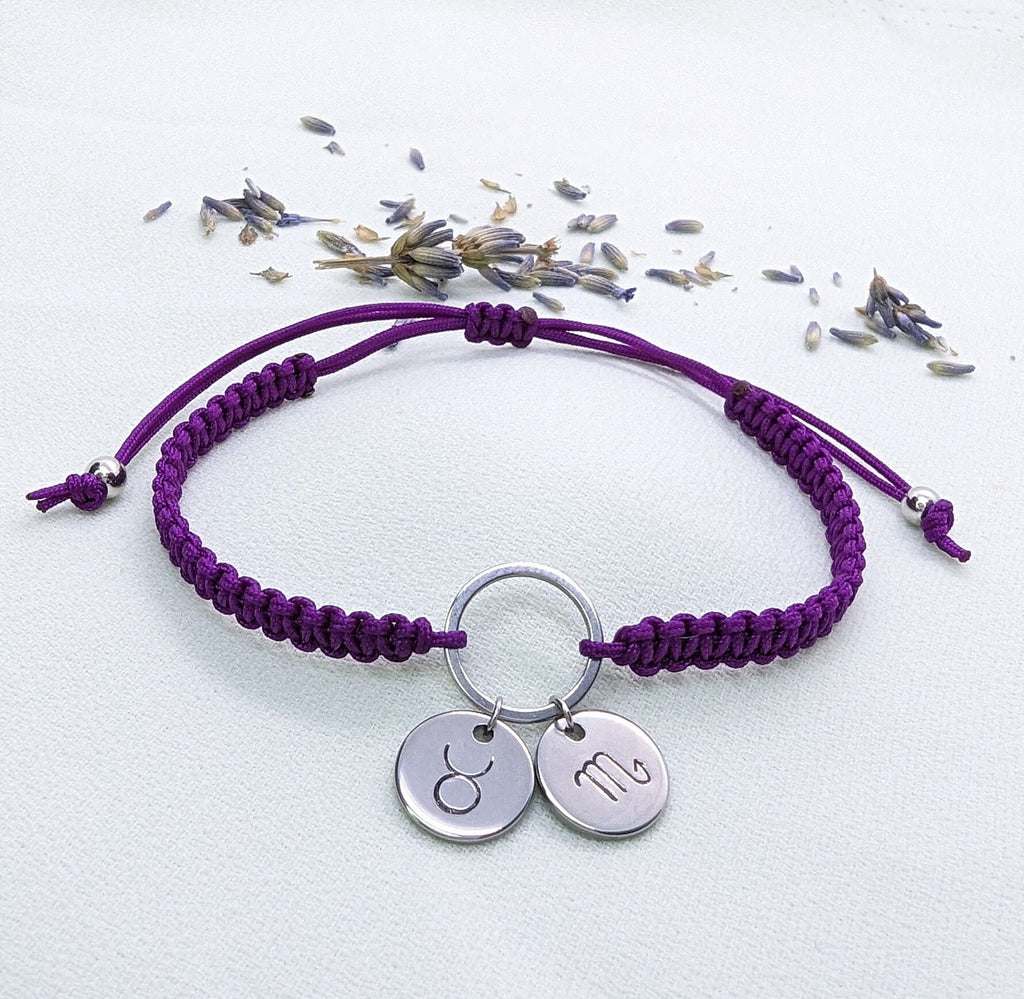 Personalized Zodiac Sign Bracelet: Initial Disc Woven Rope Bracelet