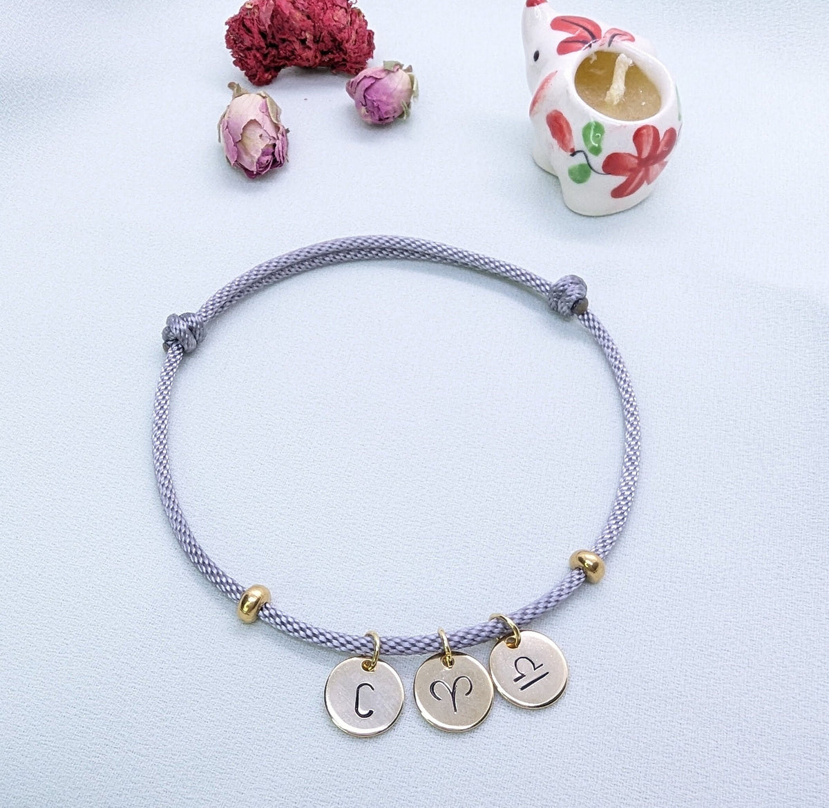 Zodiac Sign Initial Gold Disc Bracelet: Personalized Constellation Jewelry