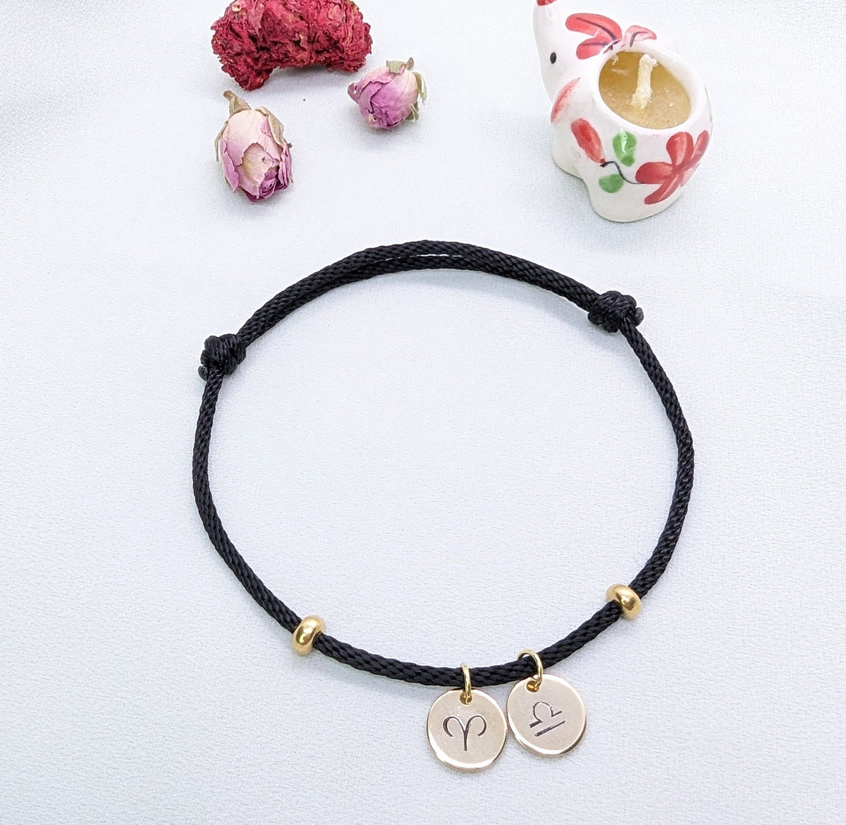 Zodiac Sign Initial Gold Disc Bracelet: Personalized Constellation Jewelry