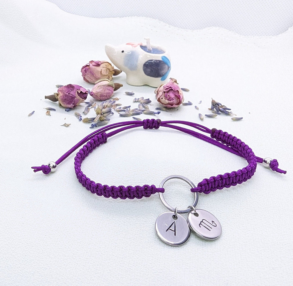 Personalized Zodiac Sign Bracelet: Initial Disc Woven Rope Bracelet