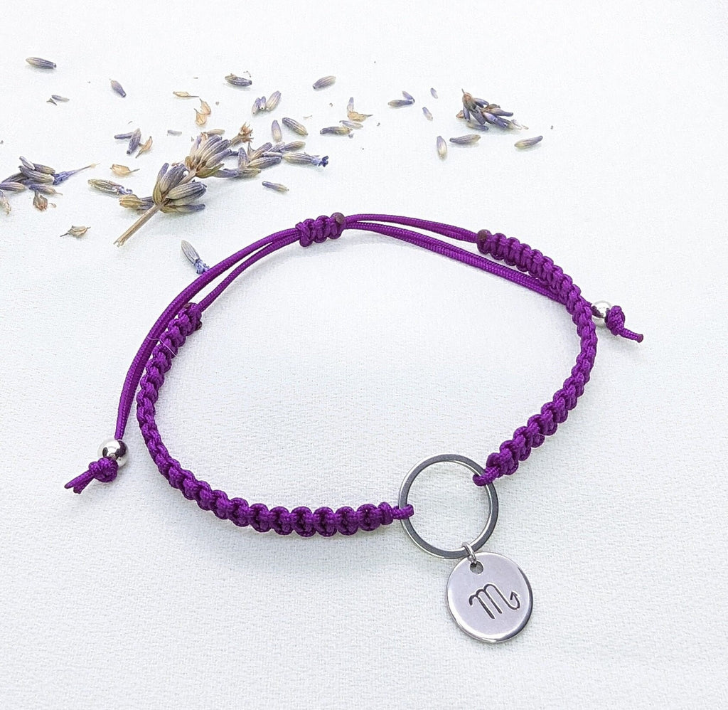 Personalized Zodiac Sign Bracelet: Initial Disc Woven Rope Bracelet