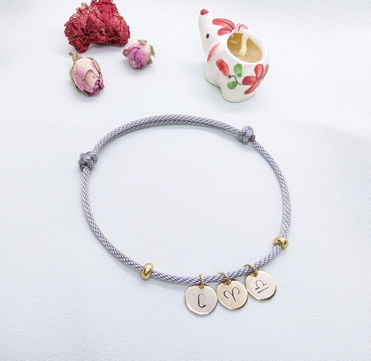 Zodiac Sign Initial Gold Disc Bracelet: Personalized Constellation Jewelry