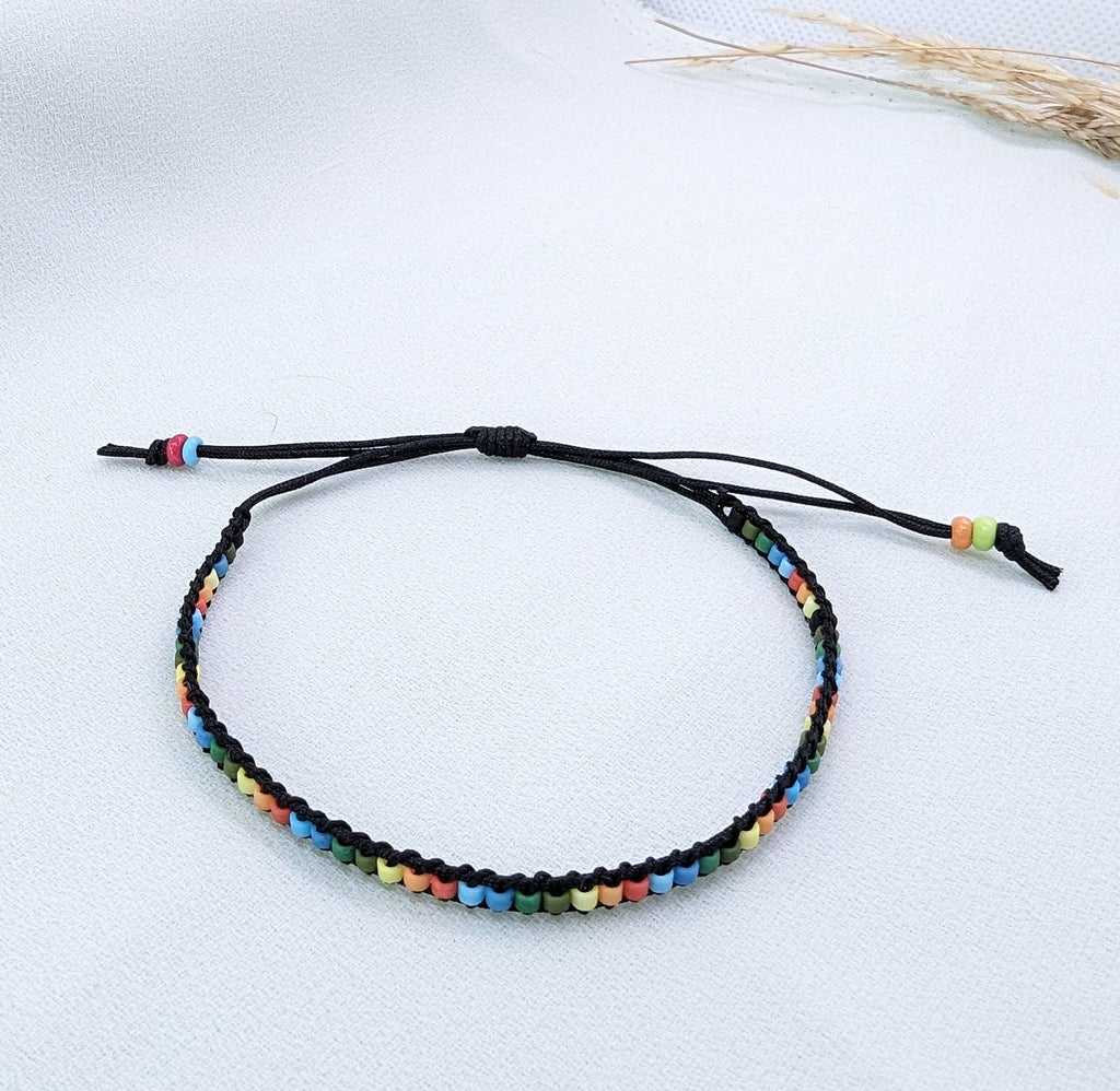 Handmade Surfer Bead Bracelet: Adjustable Macrame Friendship Jewelry