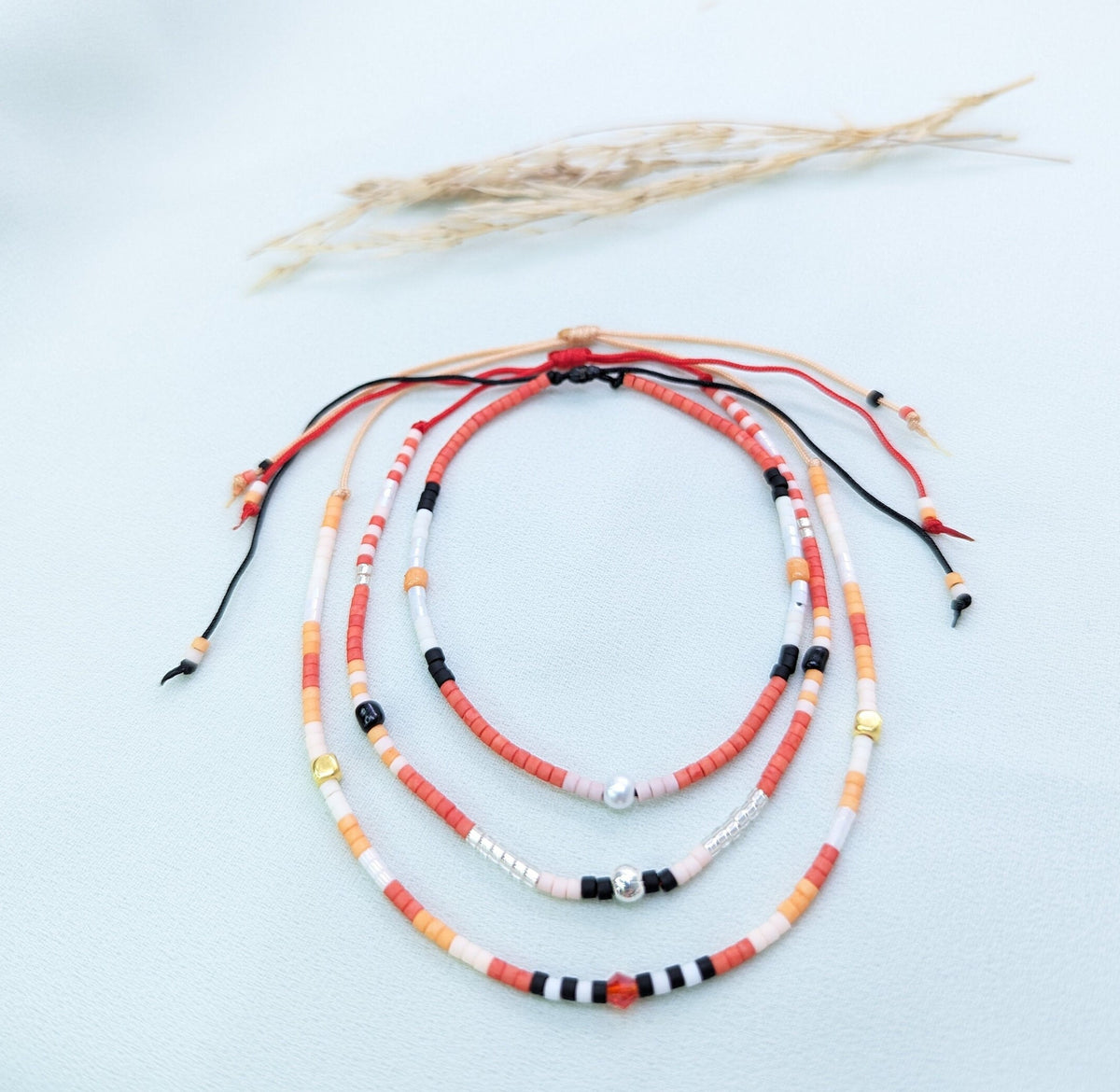Beaded Summer Bracelet Anklet Set: Adjustable Boho Friendship Jewelry