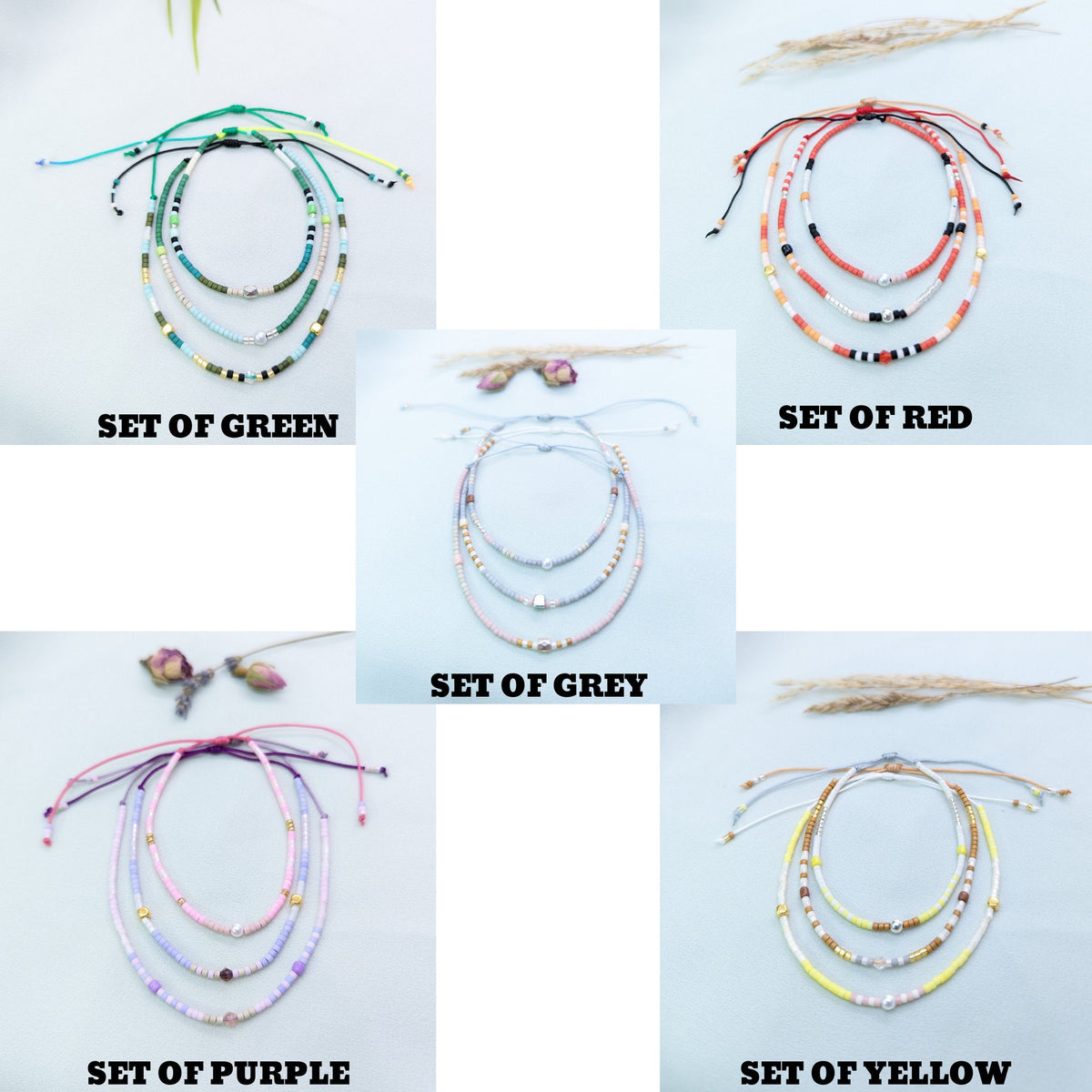 Beaded Summer Bracelet Anklet Set: Adjustable Boho Friendship Jewelry