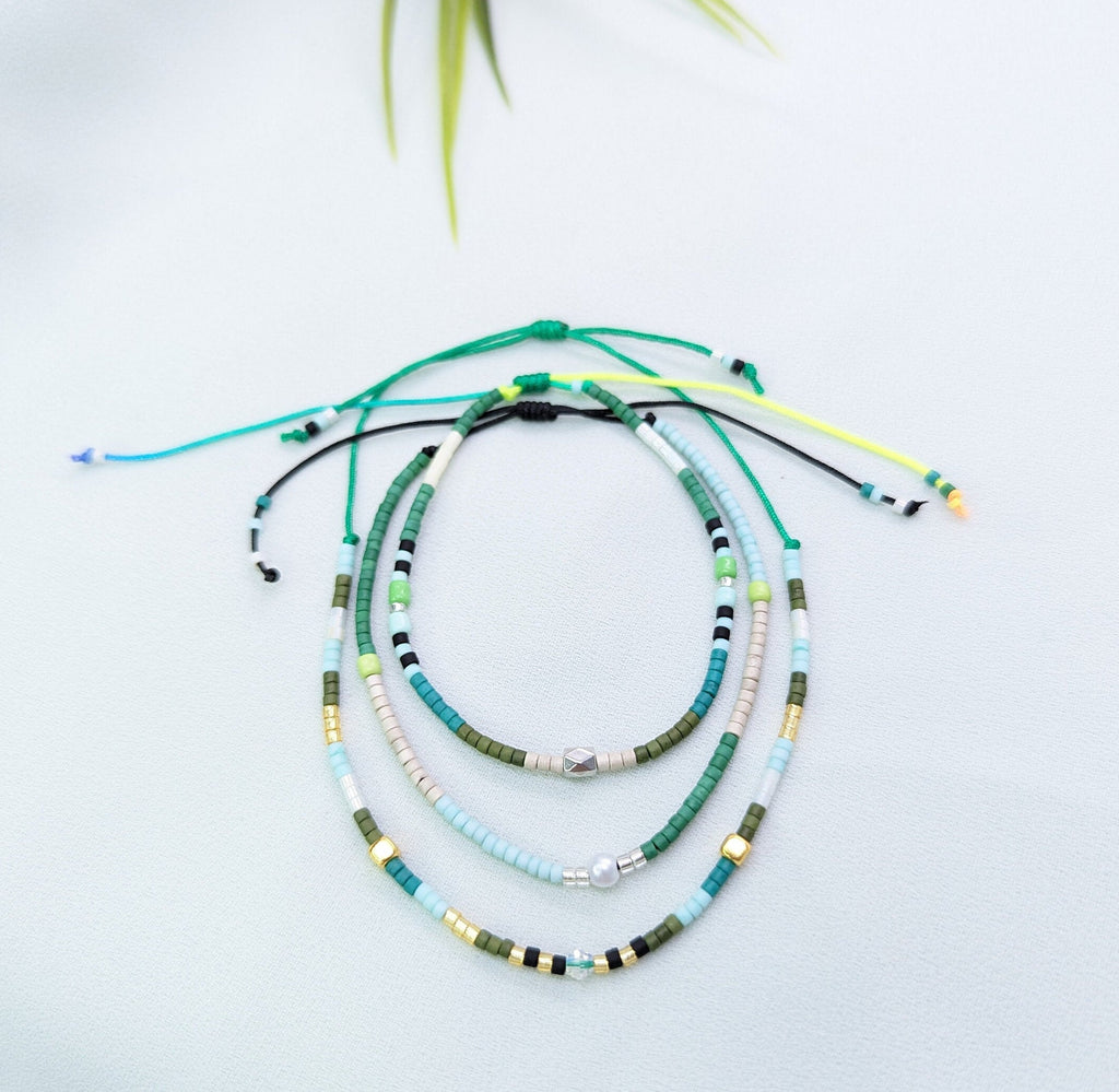 Beaded Summer Bracelet Anklet Set: Adjustable Boho Friendship Jewelry