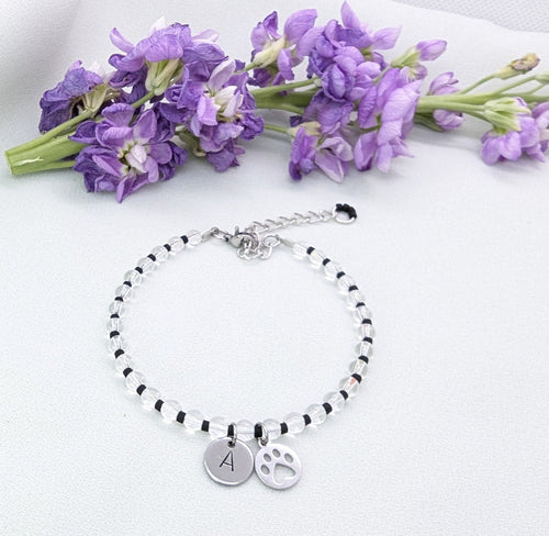 Custom Dog Paw Bracelet: Initial Disc, Silver Pet Memorial