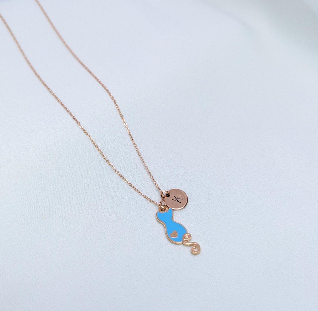 Personalized Cat Necklace: Rose Gold Initial Pendant, Cat Lover Gift