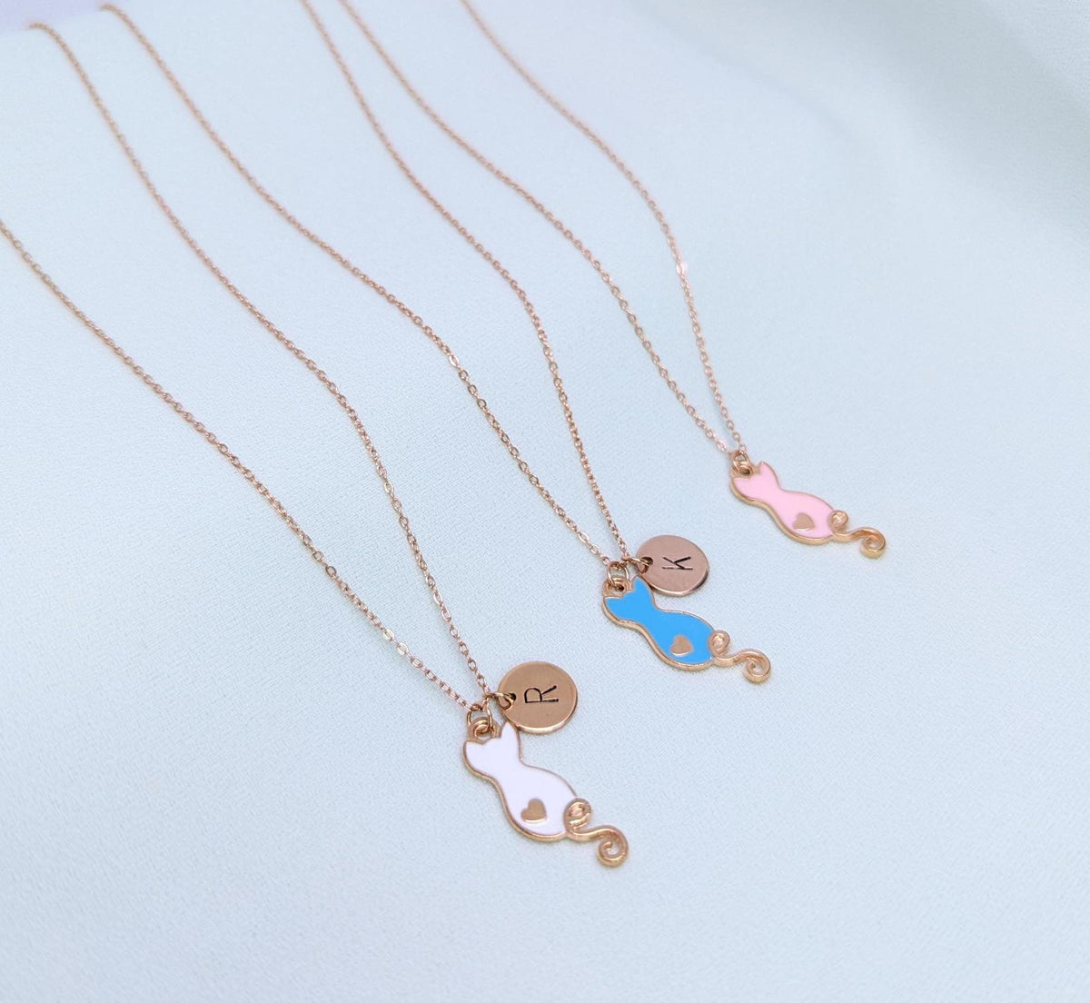 Personalized Cat Necklace: Rose Gold Initial Pendant, Cat Lover Gift