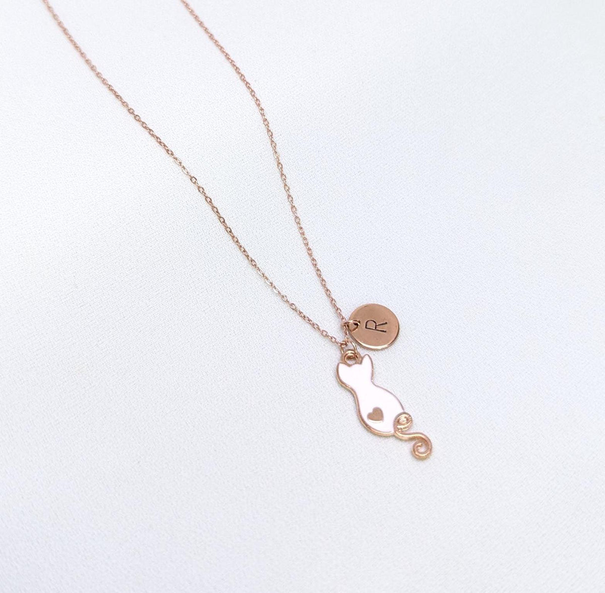 Personalized Cat Necklace: Rose Gold Initial Pendant, Cat Lover Gift