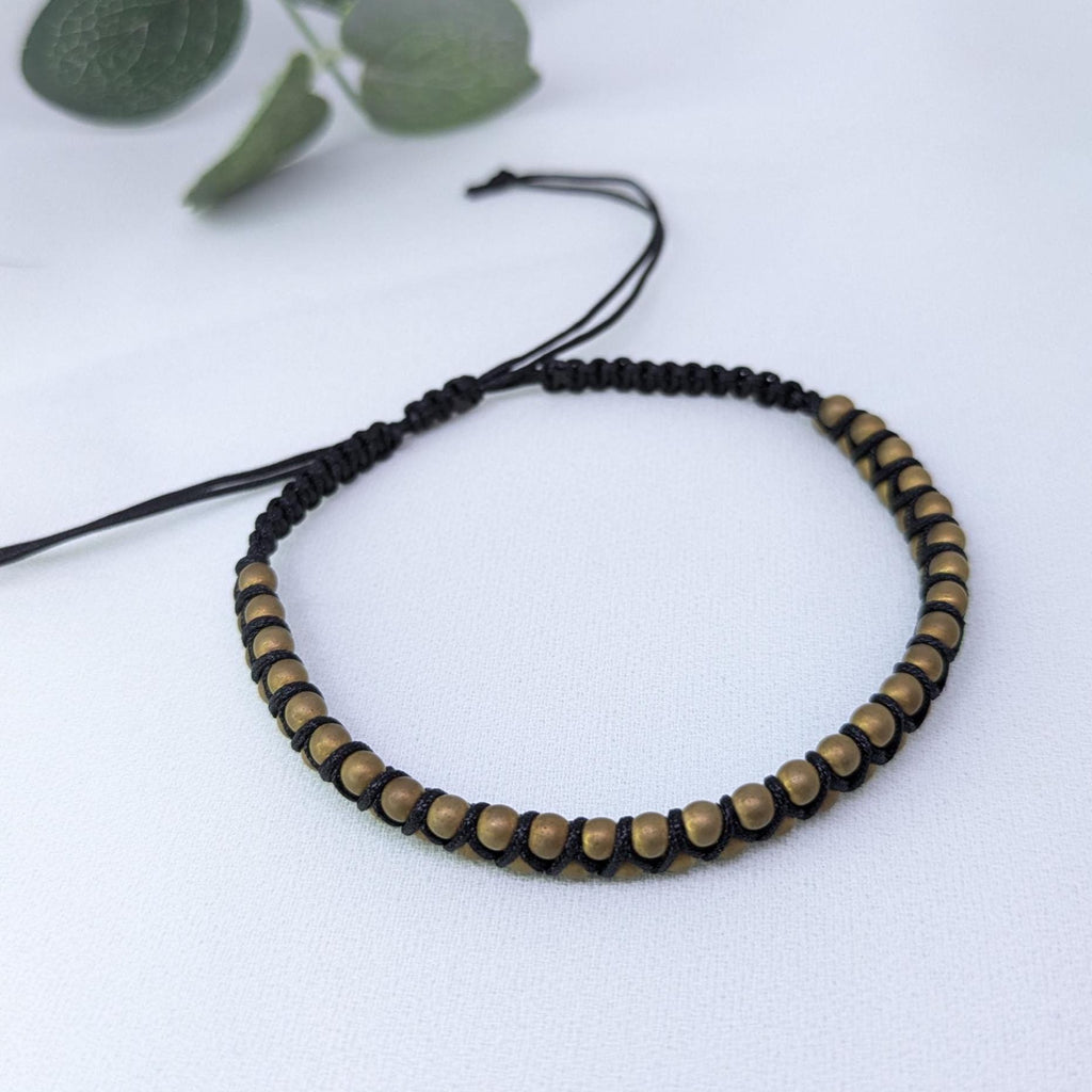 Men's Frosted Hematite Beaded Bracelet: Woven Boho Surfer Style