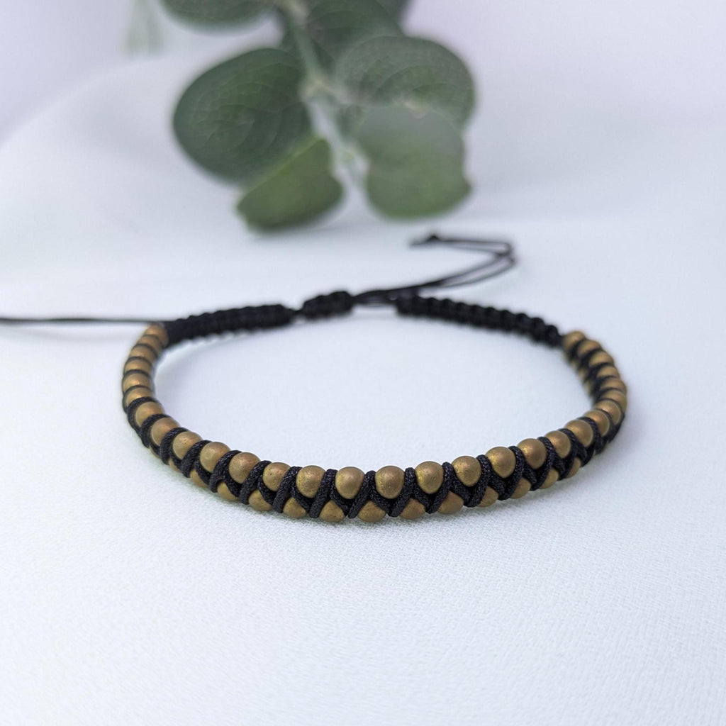 Men's Frosted Hematite Beaded Bracelet: Woven Boho Surfer Style