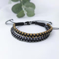 Men's Frosted Hematite Beaded Bracelet: Woven Boho Surfer Style