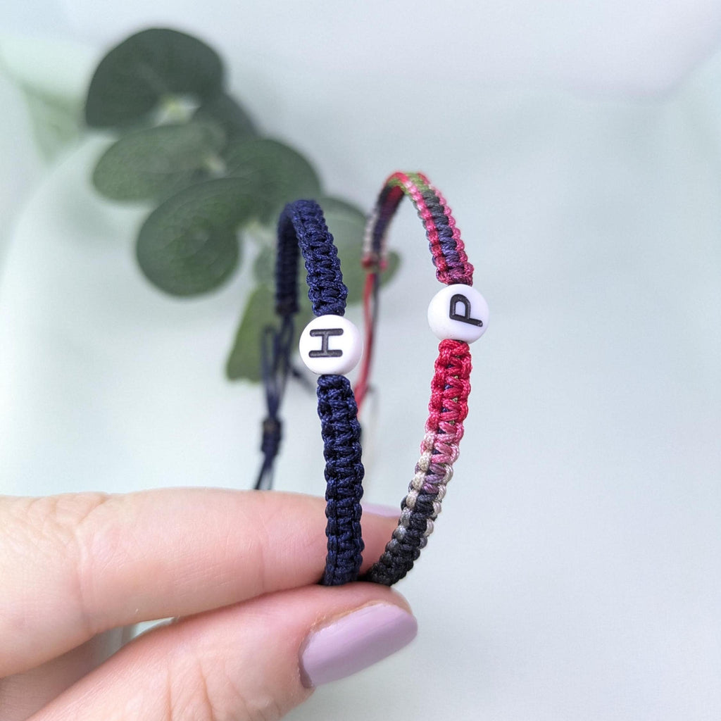 Matching Initial Bracelets, Personalised Woven Couple Bracelet Set