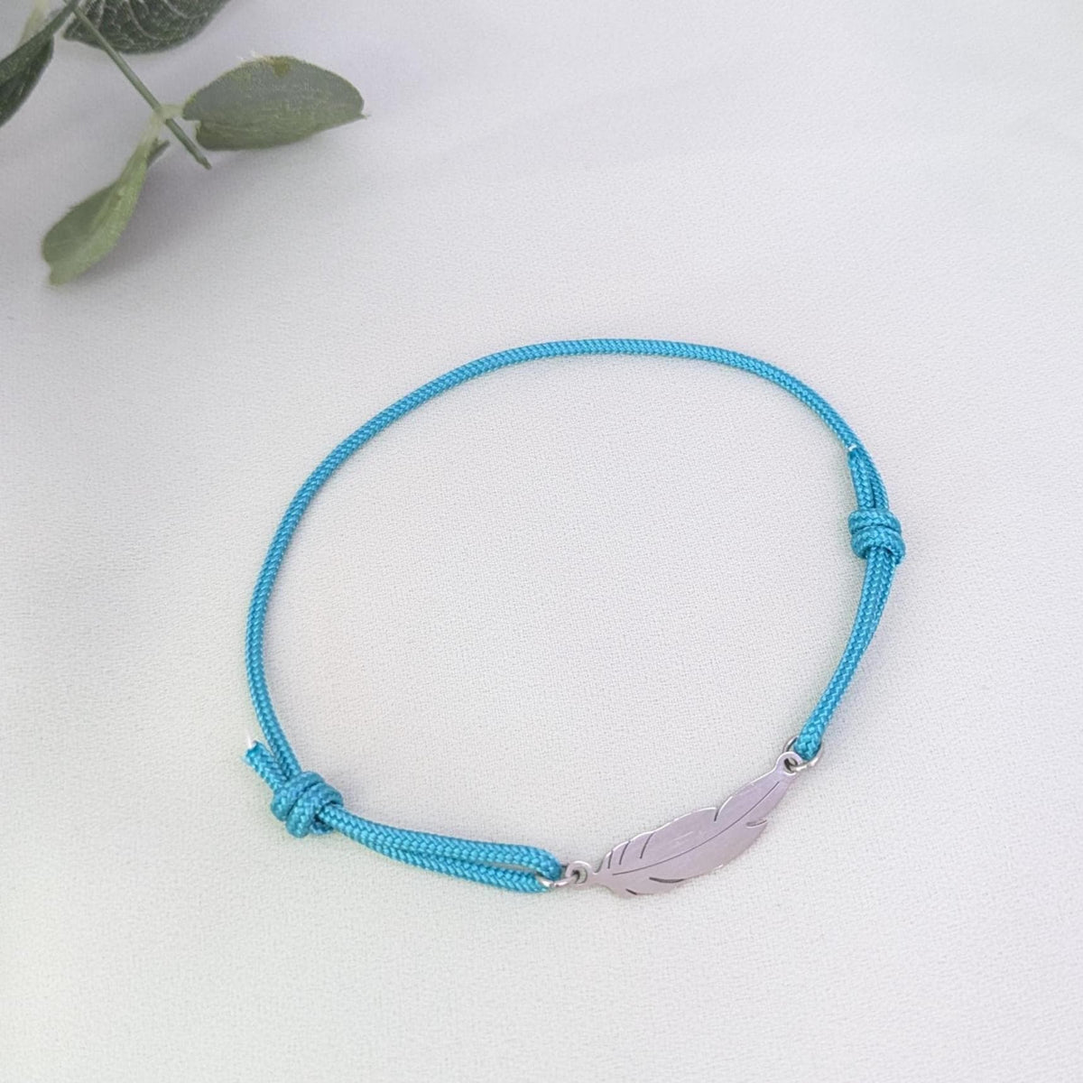 Silver Feather Charm Bracelet: Adjustable Turquoise Paracord, Mom-Mom gift