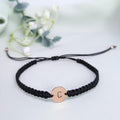 Personalized Rose Gold Initial Bracelet: Adjustable Rope Charm Bracelet, Mothers Day Gift for Her