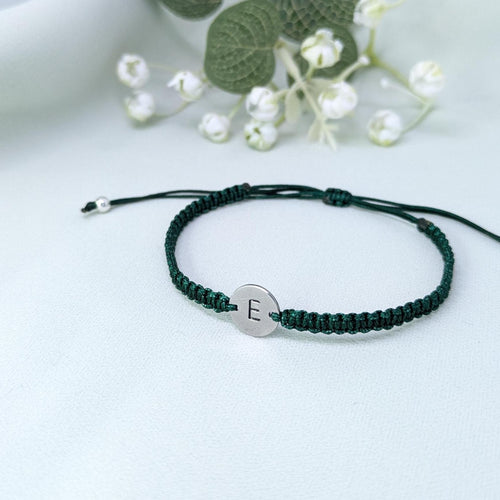 Custom Initial Rope Bracelet: Silver Charm, Personalized Friendship Gift, Mothers Day Gift for Her