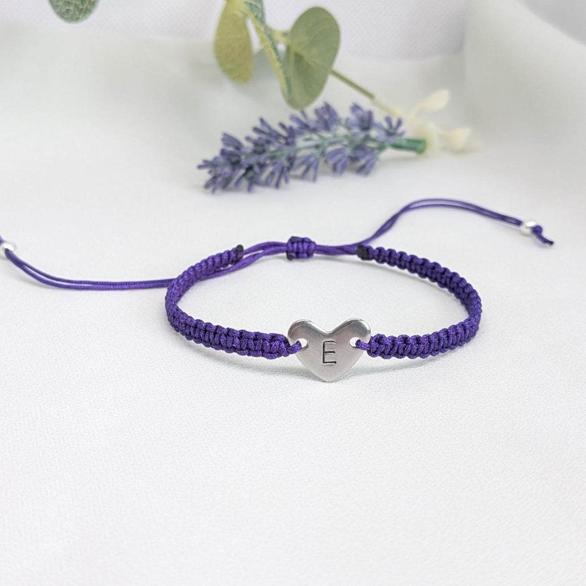 Personalised Rope Bracelet, Initial Heart Charm, Adjustable Friendship Jewellery