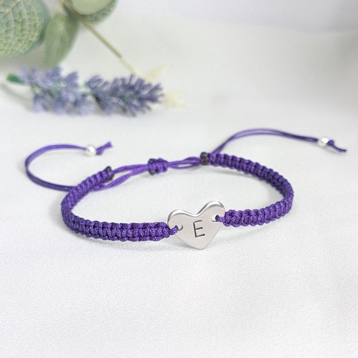 Personalised Rope Bracelet, Initial Heart Charm, Adjustable Friendship Jewellery