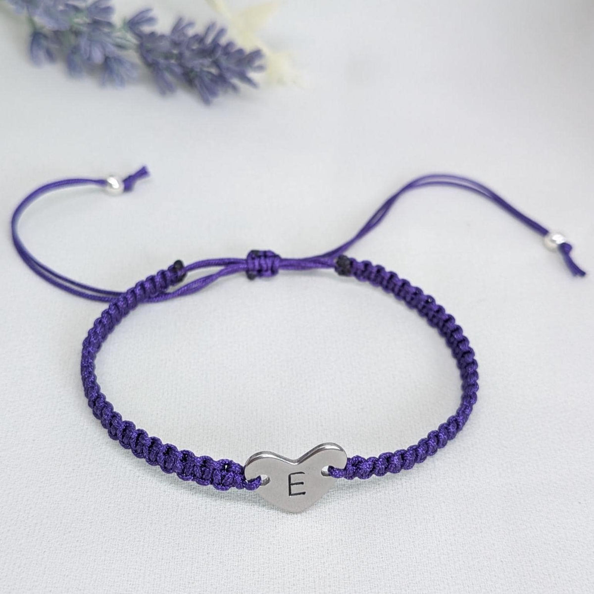 Personalised Rope Bracelet, Initial Heart Charm, Adjustable Friendship Jewellery