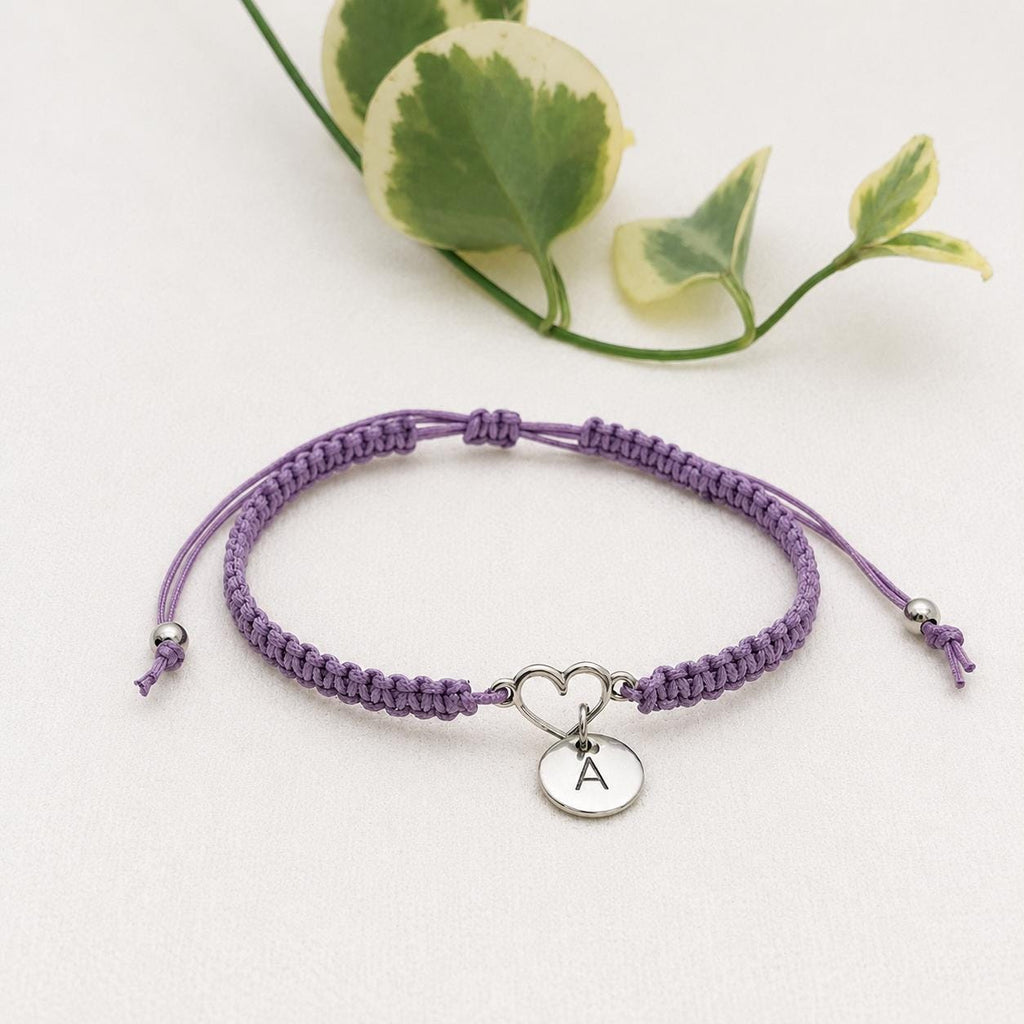 Personalised Initial Bracelet, Initial Heart Bracelet, Handmade Adjustable Macrame Cord