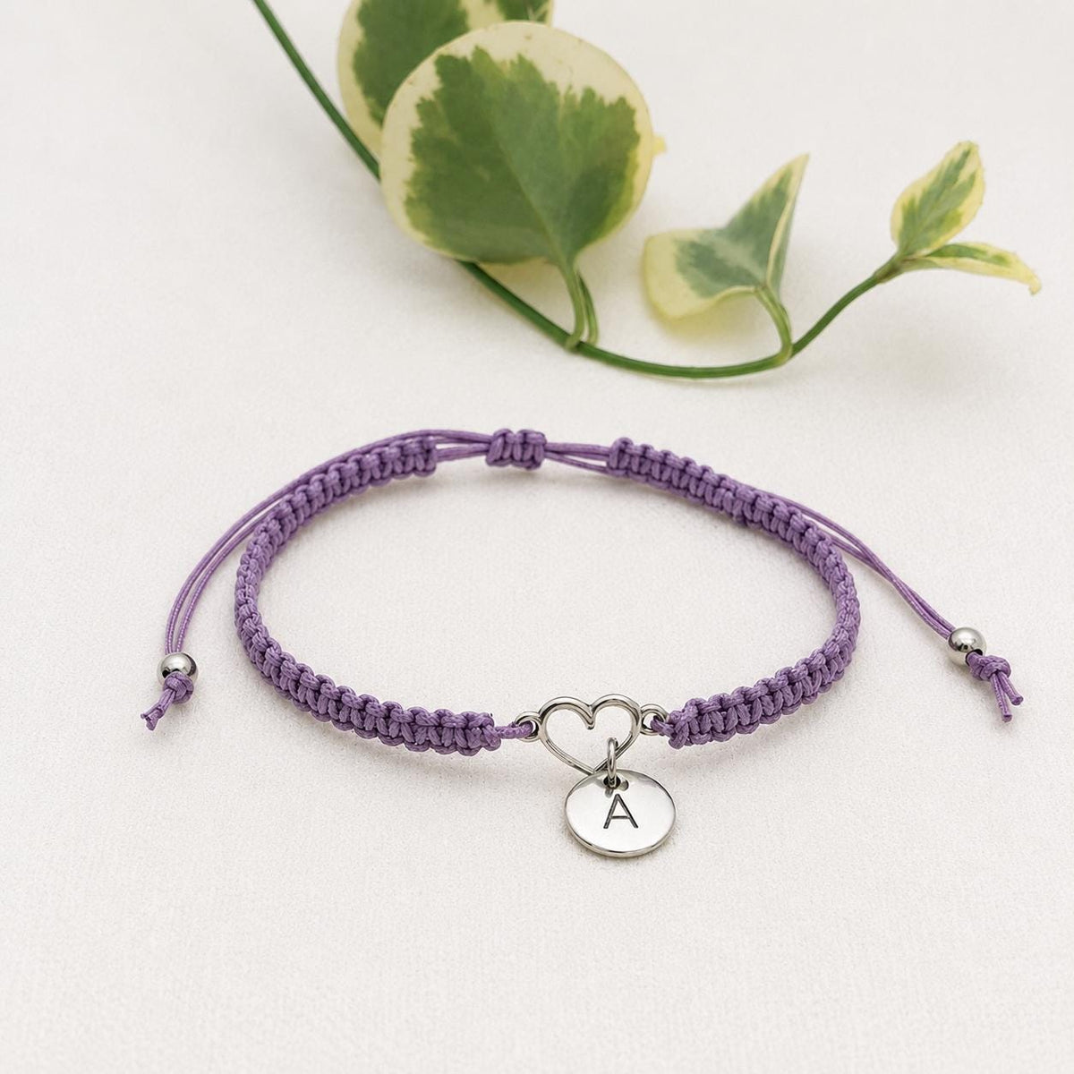 Personalised Initial Bracelet, Initial Heart Bracelet, Handmade Adjustable Macrame Cord